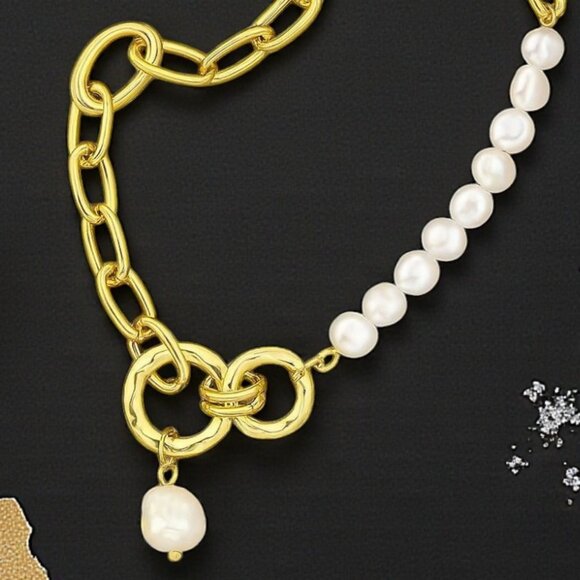 ποΈStatement Necklace Freshwater Pearls 18K Gold Plated Stainless Steel Jewelry - Picture 10 of 14